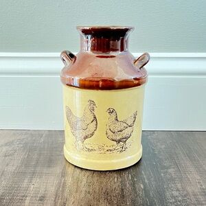 Vintage Rooster & Hen Milk Crock
